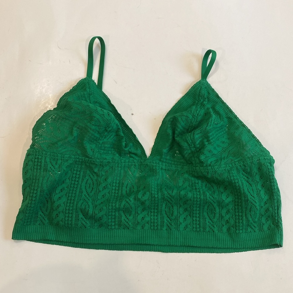 Aerie Cable Lace Longline Bralette Size Medium Emerald Green - Picture 11 of 11
